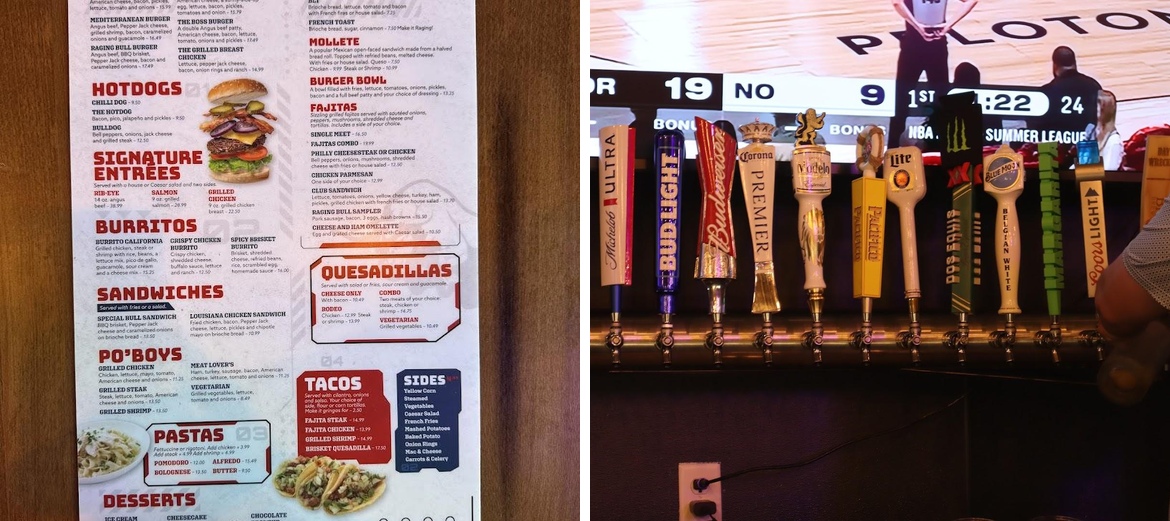 Restaurant Raging bull Sports Bar Menu